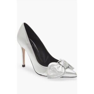 New  Ted Baker Ryal Silver Bow Pump Women Hi Heel Leather 5 6 36 N Narrow
